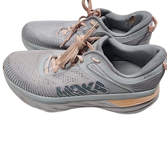 Hoka One Bondi 7 WIDE Running Womens Size 10.5 1110531-HMSH Grey Pink - Picture 3 of 12